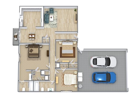 Floor plan for 3 beds, 2 baths, 1170 sqft
